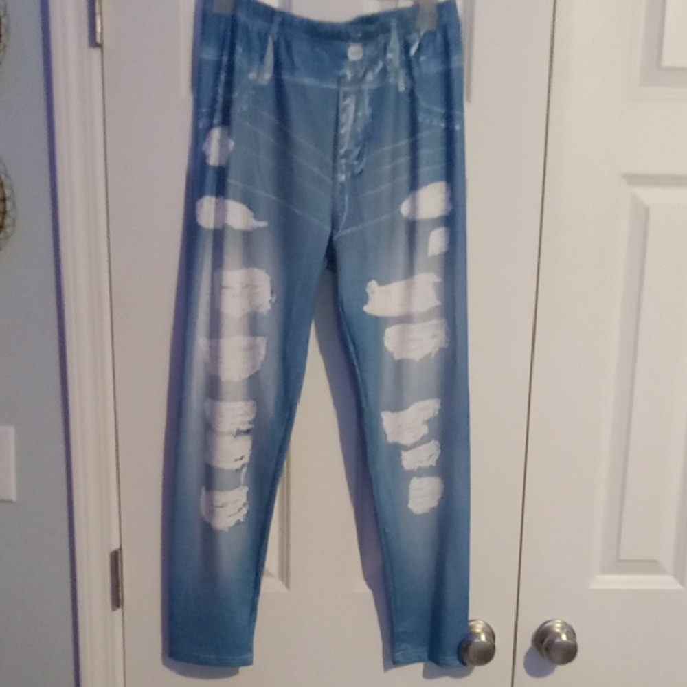 Stylish Blue Distressed Leggings
